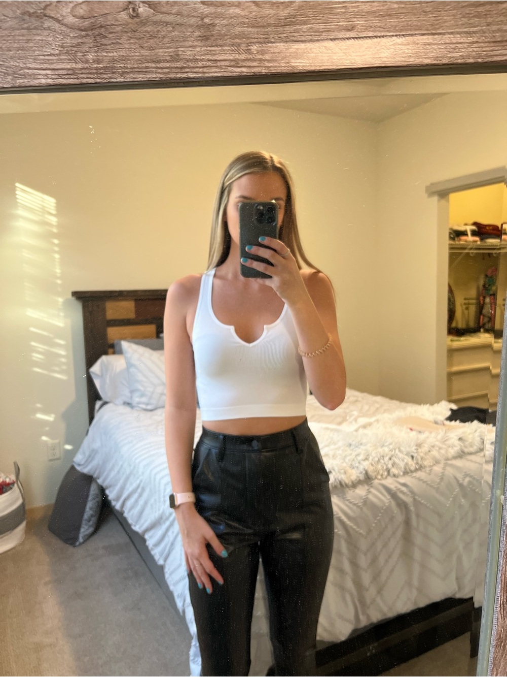White Notch-Front Crop Tank